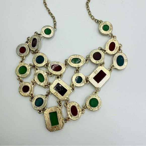 Regal Acrylic Mosaic Gemstone Statement Necklace - Picture 8 of 9